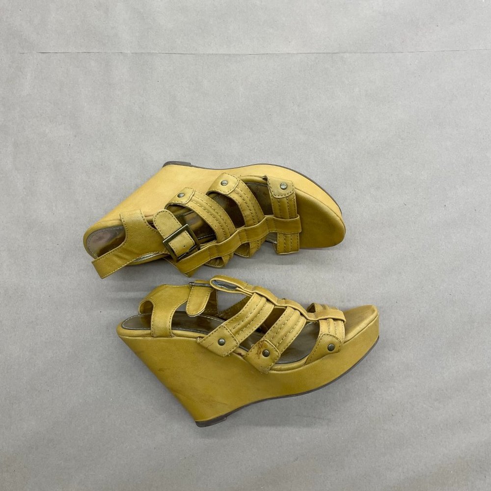Mustard Yellow Open Toed Wedge by Xhilaration (Feat. Antique Brass Hardware)